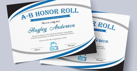 ab honor roll certificate